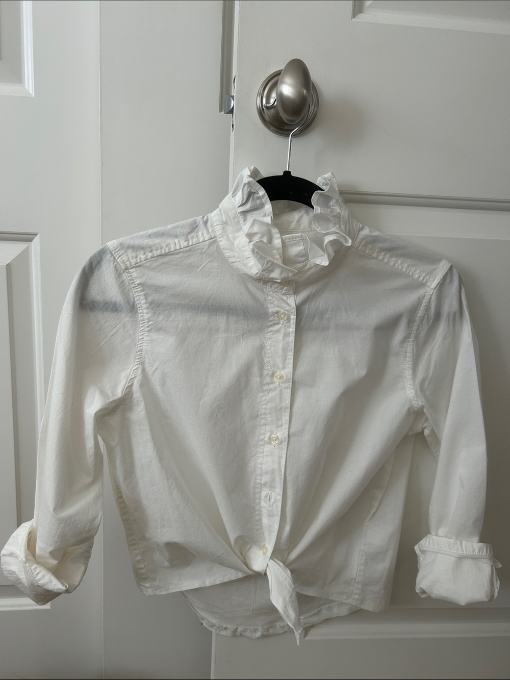 White Ruffle Collar Button-Up Top